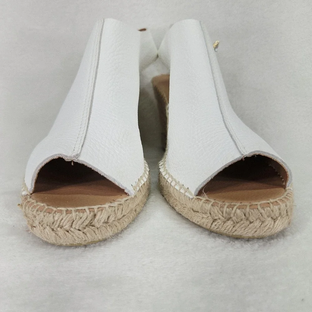 Maypol Sandal Womens 8.5 White Leather Espadrille Wedge Rhinestone Anthropologie